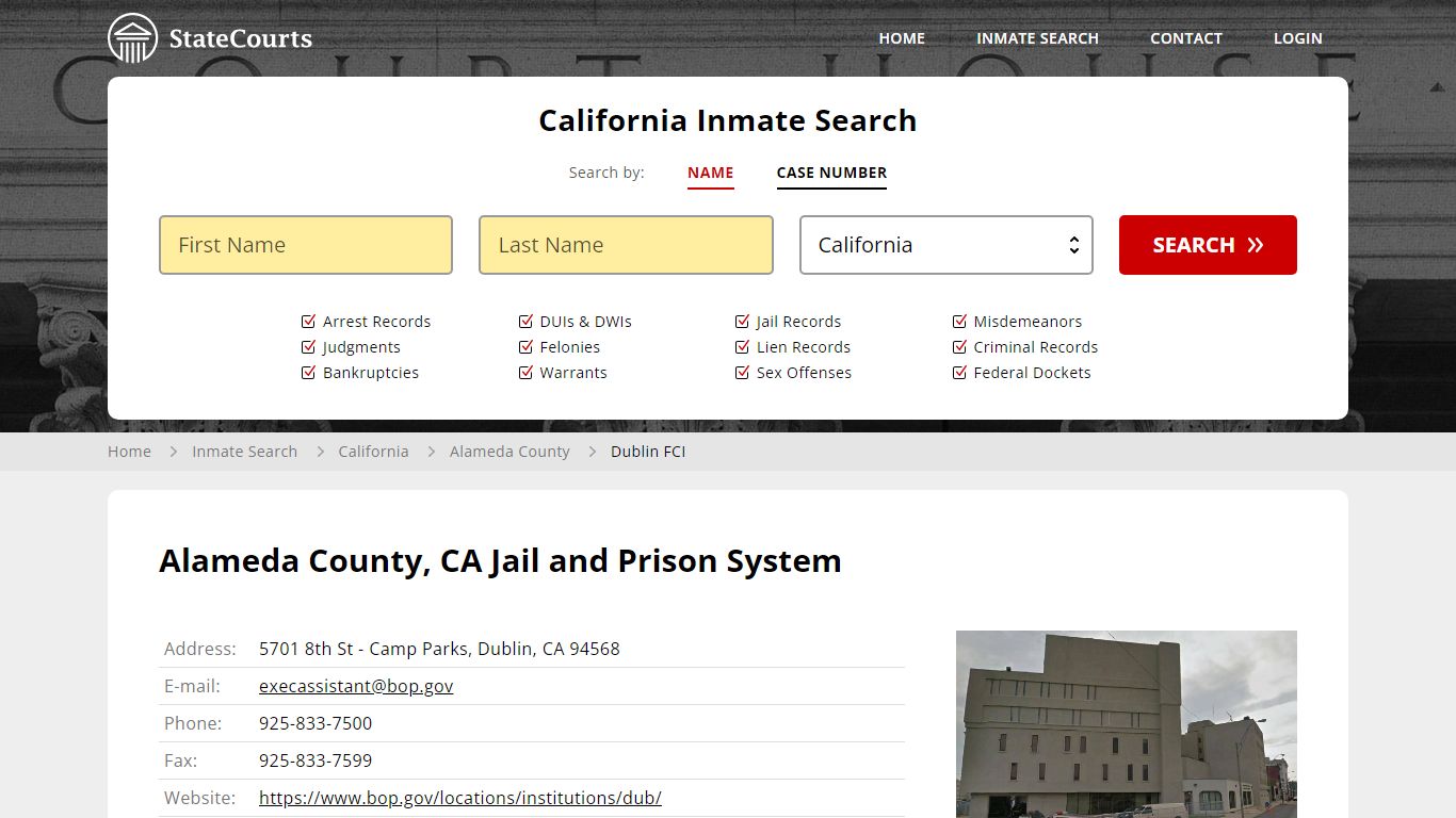 Dublin FCI Inmate Records Search, California - StateCourts